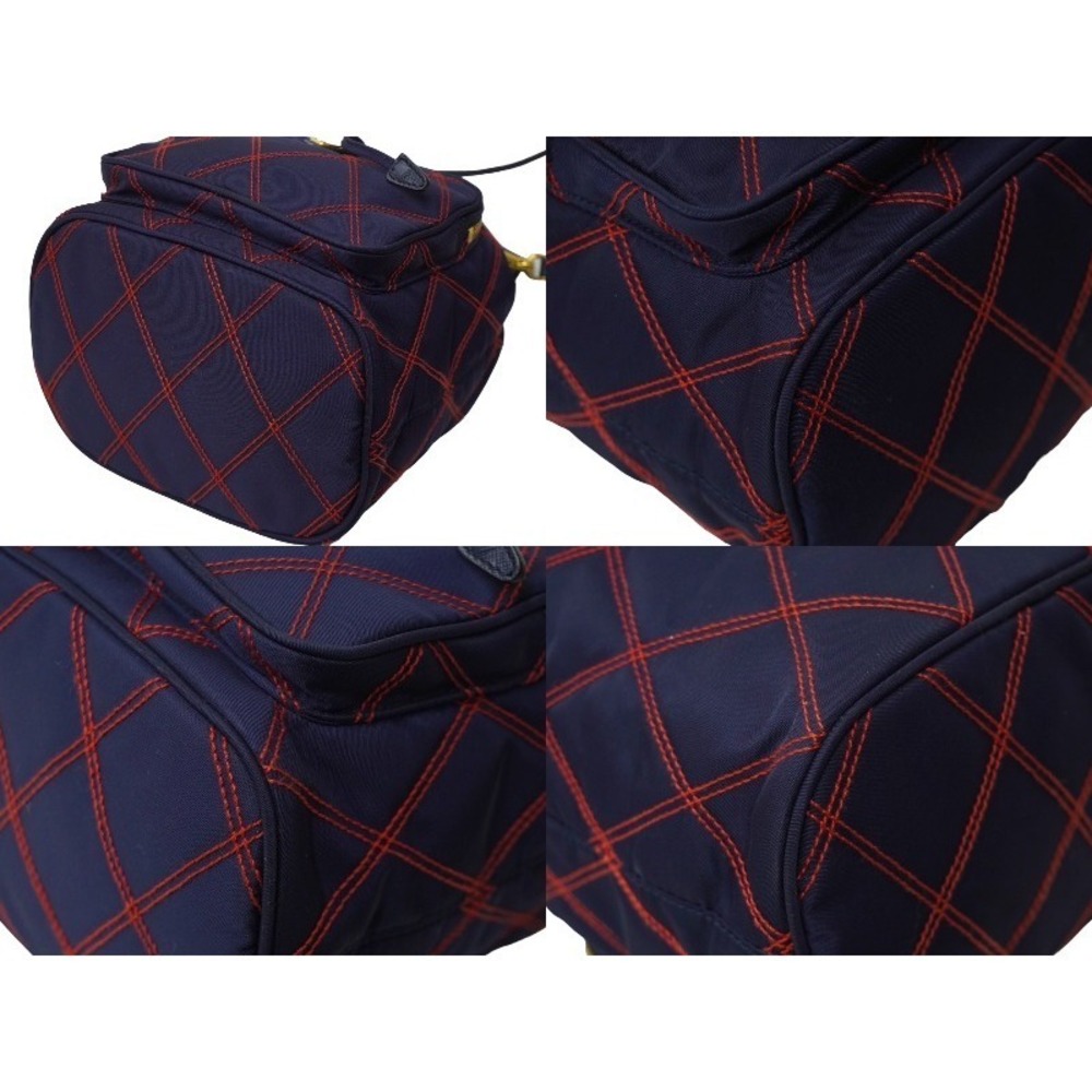 PRADA handbag triangle logo Navy Blue red color stitching drawstring closure - Picture 8 of 10